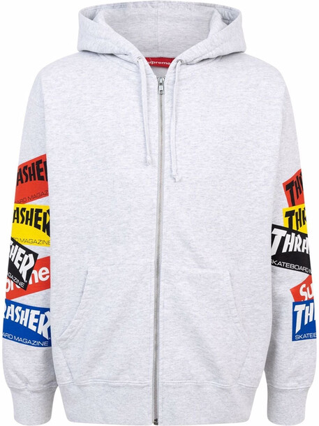 Supreme x Thrasher multi logo zip-up hoodie - Grey