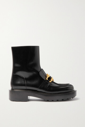 bottega veneta - embellished glossed-leather ankle boots - black