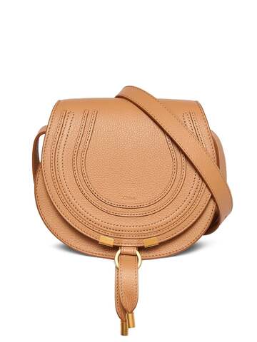 chloé mini marcie leather shoulder bag in tan