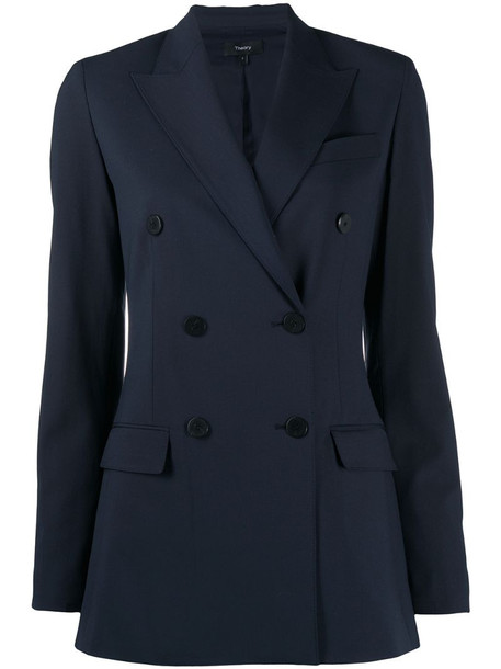 Theory long-line double-breasted blazer in blue