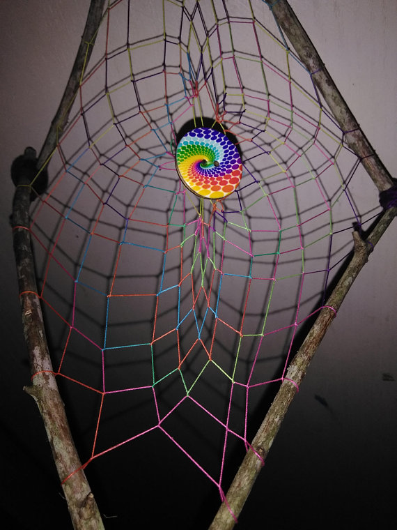 Bendin the Rainbow Dreamcatcher-gift idea-handmade-original-one of a kind-3Ddiamond-boho-wall hanging-gypsy-home decor-pride-statement piece
