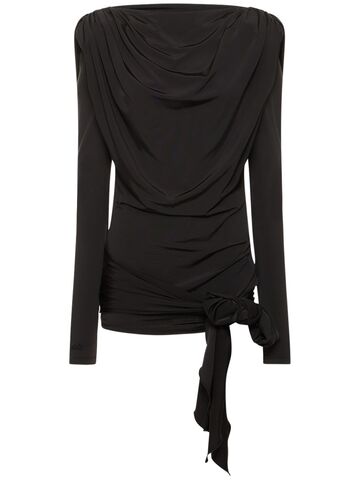 rotate slinky viscose top w/ bow in black