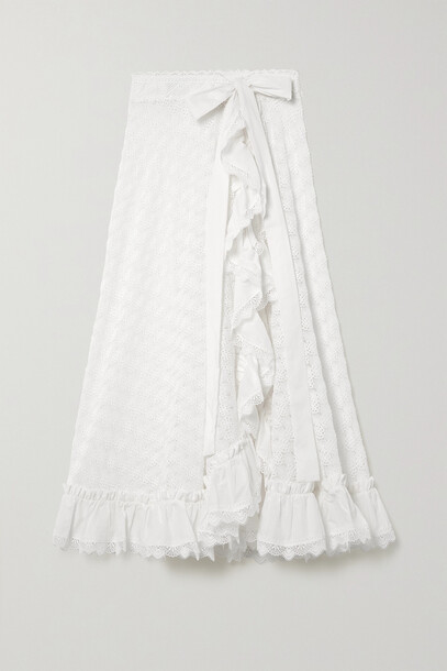 WAIMARI - + Net Sustain Janeiro Ruffled Guipure Lace-trimmed Crochet-knit Wrap Skirt - White