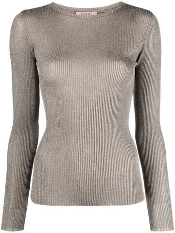 twinset metallic-threading ribbed-knit top - brown