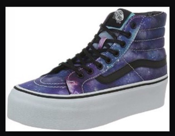 shoes, vans, high tops, galaxy shoes 