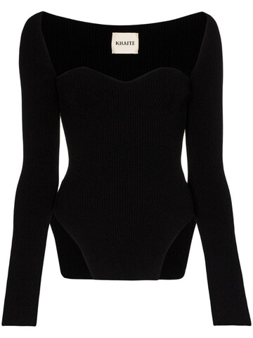 khaite maddy ribbed sweetheart neckline top in black