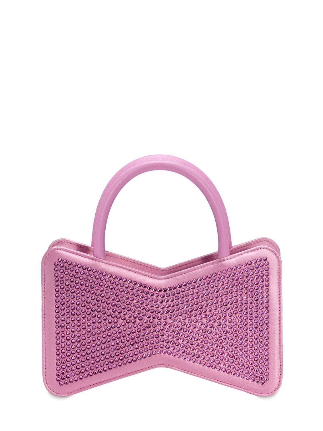 MACH & MACH Mini Bow Shape Crystallized Satin Bag in pink
