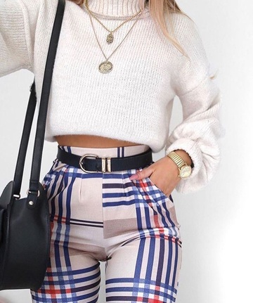 jeans,plaid,pants,trendy,shirt,necklace,belt