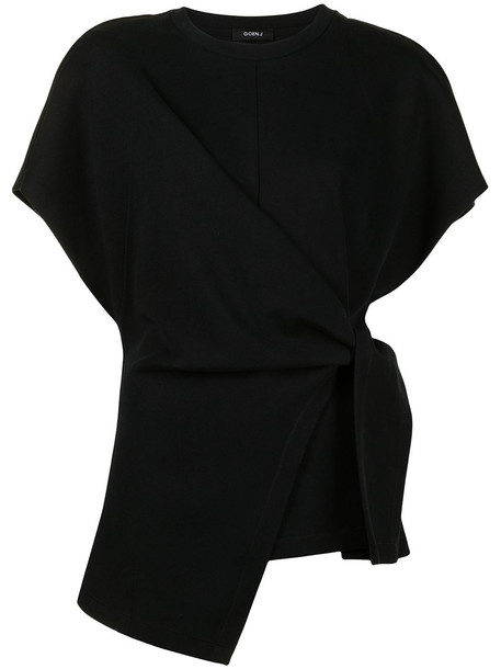 Goen.J french-sleeve knotted-detail top - Black