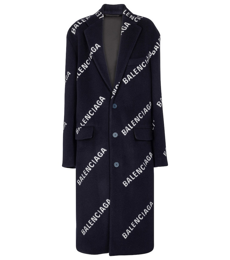 Balenciaga Logo wool and cashmere-blend coat in blue