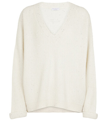 Brunello Cucinelli Sequined cashmere and wool-blend sweater in white