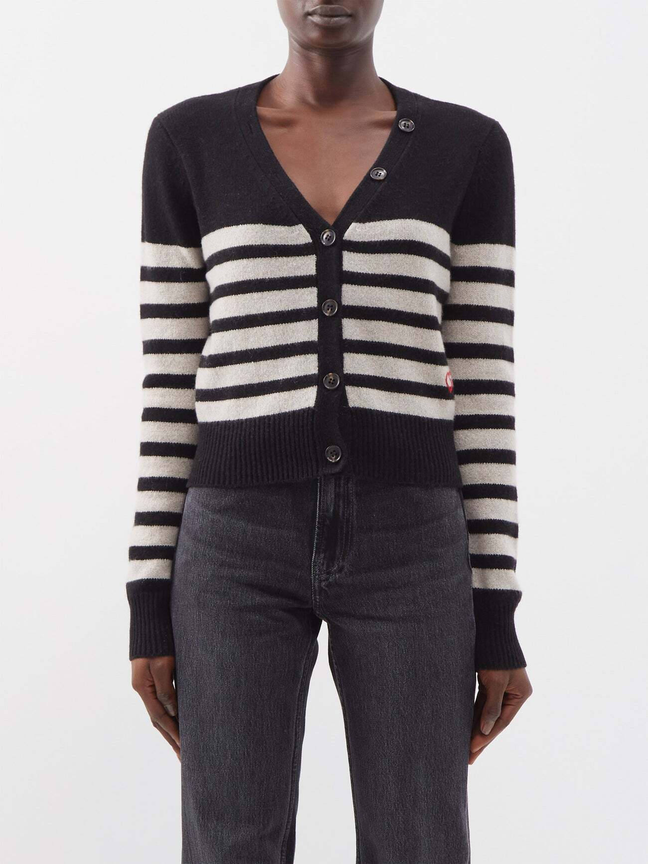 Frame - Striped Cashmere Cardigan - Womens - Black Beige