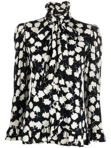 saint laurent pre-owned 1978 pussy bow floral blouse - black