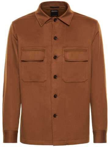 zegna pure cashmere overshirt in brown
