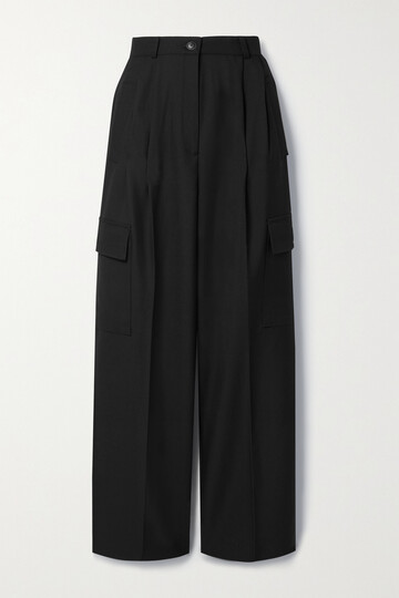 the frankie shop - maesa pleated woven wide-leg cargo pants - black