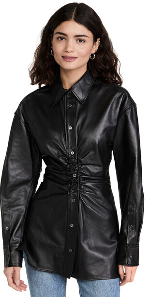 Alexander Wang Long Sleeve Shirt with Ruched Waist in black