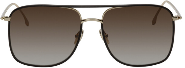 Victoria Beckham Brown & Gold Square Aviator Sunglasses