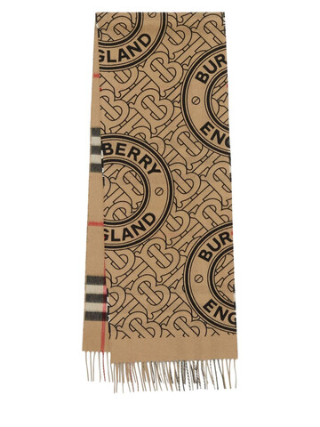BURBERRY Giant Check & Circle Logo Cashmere Scarf in beige