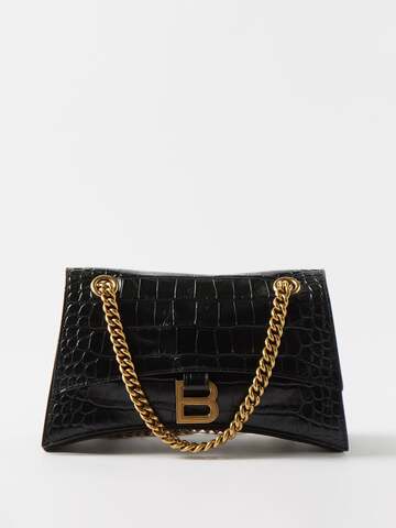 balenciaga - crush chain crocodile-effect leather shoulder bag - womens - black