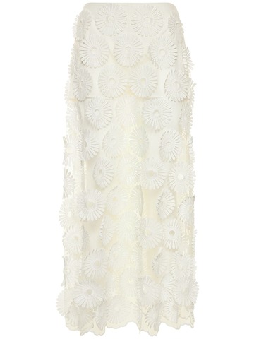 ELIE SAAB Embroidered Flowers Tulle Midi Skirt in white