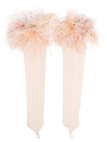 loulou feather-trimmed fingerless gloves - neutrals