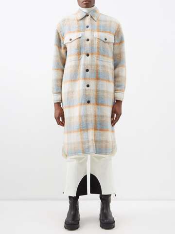 moncler grenoble - vanay check felted-flannel longline jacket - womens - multi