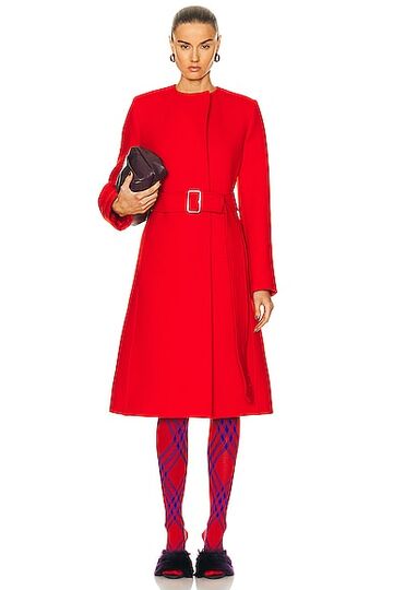 burberry belted coat in red