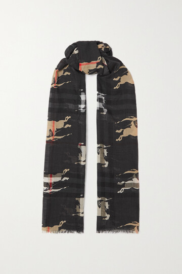 burberry - printed wool and silk-blend scarf - black