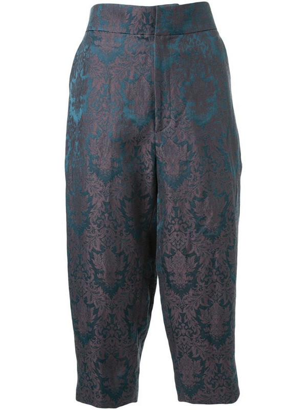 Aganovich baroque jacquard cropped trousers in green