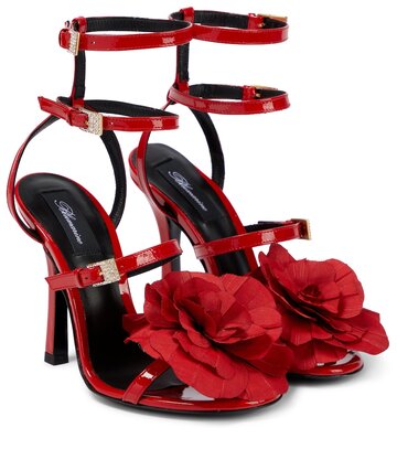 Blumarine Rose-detail patent leather sandals in red