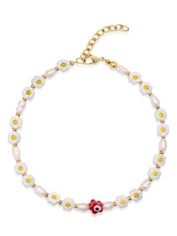 nialaya jewelry smiley-face beaded choker necklace - white