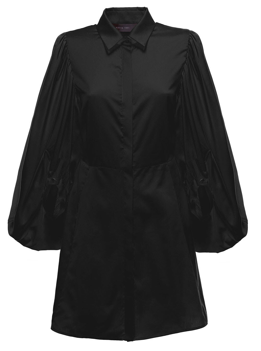 Federica Tosi Black Cotton And Silk Dress With Balloon Sleeves