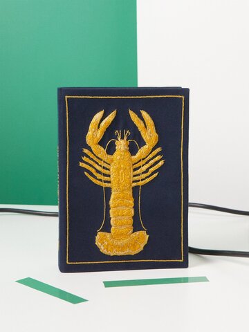 olympia le-tan - lobster-embroidered book clutch bag - womens - navy gold