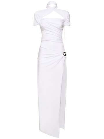 coperni lvr exclusive jersey draped long dress in white