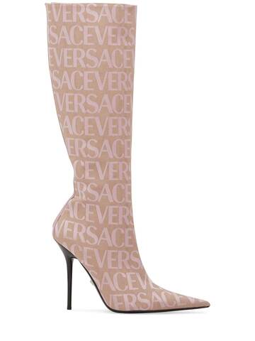 versace 110mm canvas & leather boots in pink