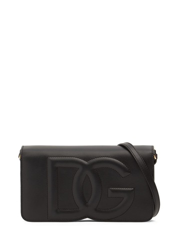 dolce & gabbana mini dg logo leather shoulder bag in black