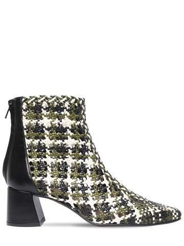 SOULIERS MARTINEZ 50mm Woven Leather Ankle Boots in black / khaki