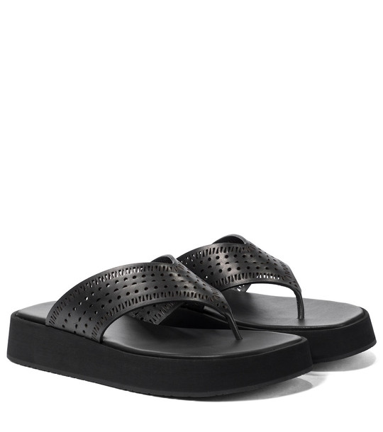 AlaÃ¯a Laser-cut leather thong sandals in black