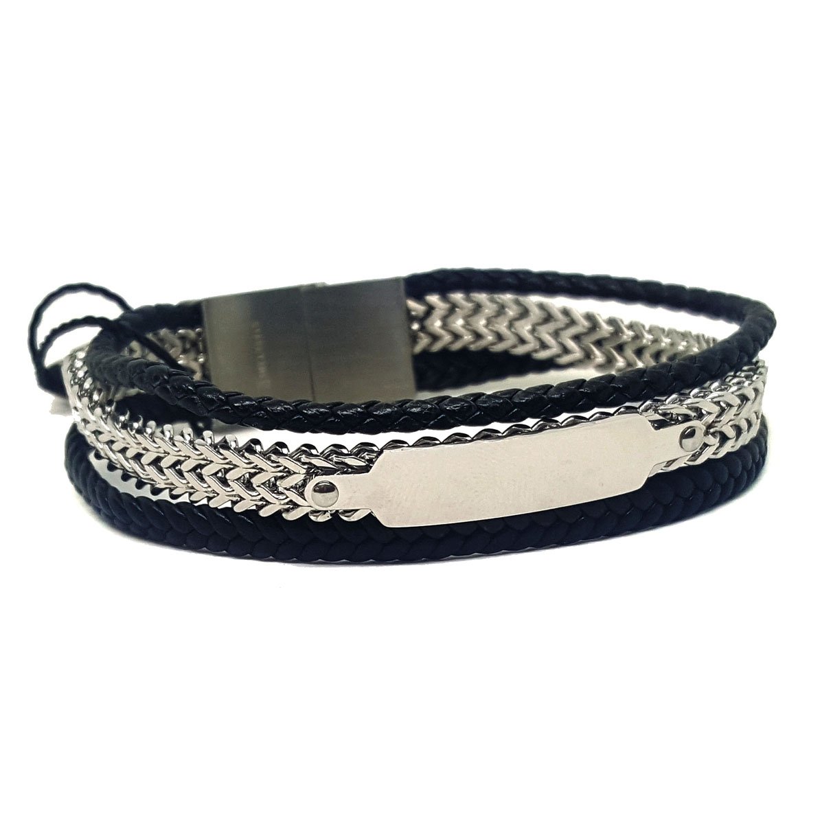 (mban-0424-1-h4) Stainless Steel Leather Bracelet For Men.