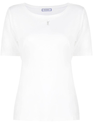 saint laurent pre-owned 1990-2000 rhinestone-logo t-shirt - white