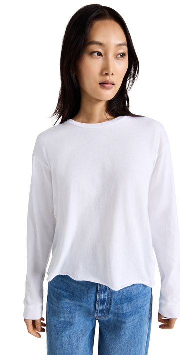 mother the long sleeve slouchy cut off tee bright white m