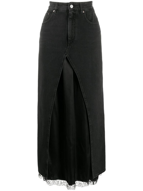 MM6 Maison Margiela denim layered long skirt in black