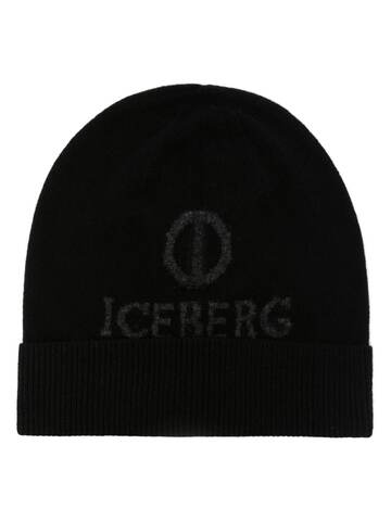 iceberg logo-print beanie - black