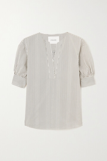 frame - striped organic cotton-poplin blouse - ecru