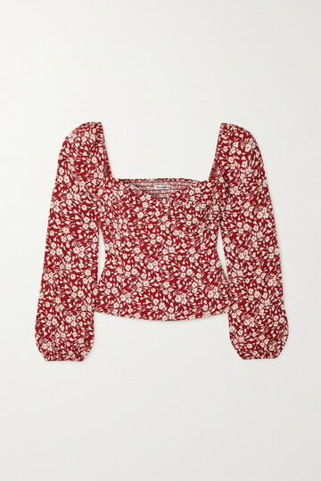 Reformation - + Net Sustain Reign Shirred Floral-print Crepe Blouse - US10 in red