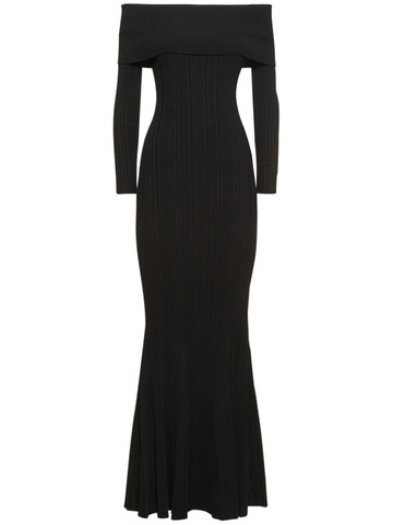 SELF-PORTRAIT Rib Knit Viscose Maxi Dress in black