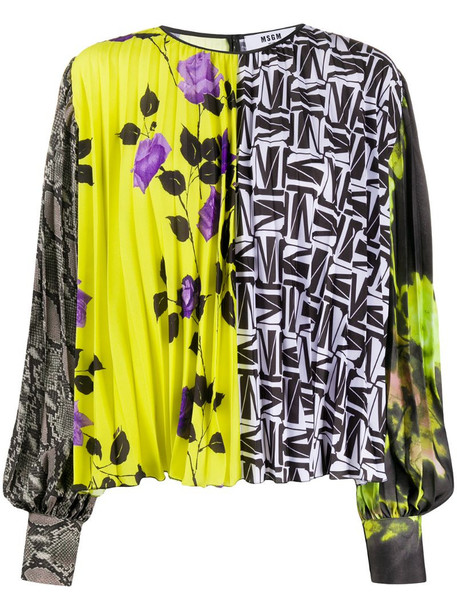 MSGM pleated multi-print blouse in yellow