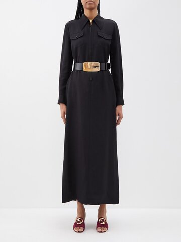 gucci - g-buckled belted maxi shirt dress - womens - black