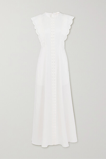 Chloé Chloé - Scalloped Broderie Anglaise Linen Maxi Dress - White