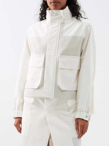 sacai - funnel-neck pleated panelled jacket - womens - off white